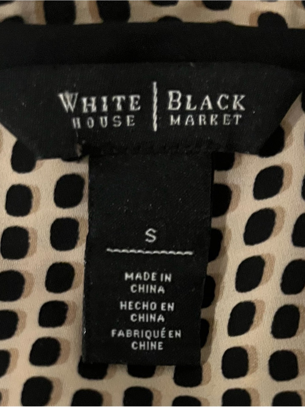 WHITE HOUSE BLACK MARKET  Black & Tan Dot SlvLess Blouse Sz S ORIG $88+ LUX!